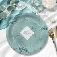 Stone Glitter Wedding Teal ID647 Paper Plates