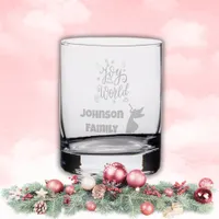 Joy to the World Monogram Family Name etched Rocks Glass