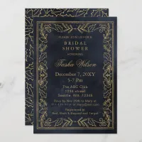 Gold Navy Winter Foliage Holiday Bridal Shower  Invitation