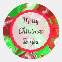 Merry Christmas To You | Red and Green Swirls Classic Round Sticker