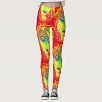 Surreal girl watercolor painting leggings