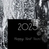 Black and silver fireworks - happy new year 2025 foil holiday postcard