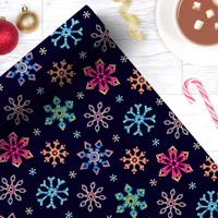 Rainbow Snowflakes Navy Blue Christmas Wrapping Paper