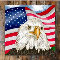 Hand Drawn Bald Eagle and American Flag Patriotic Metal Print