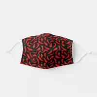 Red Chilli Peppers on Black Adult Cloth Face Mask