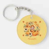 Cute Pumpkin Fairy in Autumn Wreath Keychain