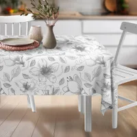 Sketched Floral Outline Pattern Gray/Wht ID939  Tablecloth