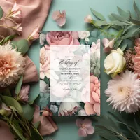 Dusty Rose, Mint Green, and Blush Floral Wedding Invitation