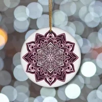 Rose Snowflake on white Ceramic Ornament