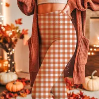 Autumn Orange Gingham Checkered Plaid Leggings