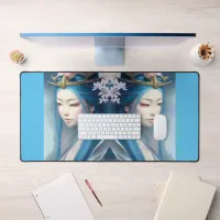 Japanese blue-haired Fairy Fantasy AI Art Poster Desk Mat