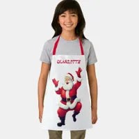 Happy Santa Dancing | Red And White Girls Name Apron