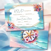 Pastel Pink and Blue Ocean View Wedding RSVP Invitation