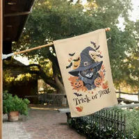 Witch Cats Bats & Pumpkins Halloween  House Flag