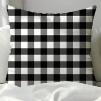 Black And White Rustic Buffalo Plaid Checkered Throw Pillow