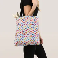 Rainbow Colors Watercolor Style Hearts Tote Bag