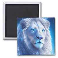 Beautiful White Mystical Lion with Blue Eyes   Magnet