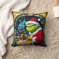 Grinch with sack in a bright window throw pillow