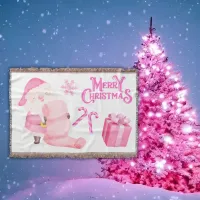 Cute Christmas in Pink on White | Throw Blanket