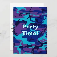 Camouflage Dark Blue & Purple Birthday Party Invitation