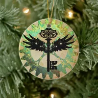 Steampunk Winged Key and Cog Wheel Ceramic Ornament