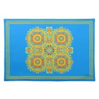 Aztec Pattern Blue Orange Gold Hand Drawn Art Cloth Placemat