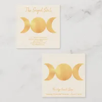 New Age Occult Shop Gold Triple Moons Square Business Card