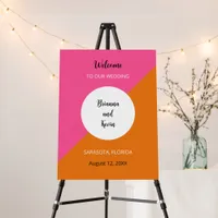 Geometric Pink Orange Wedding Welcome Sign