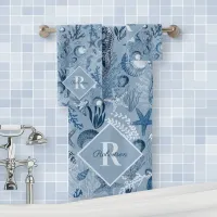 Coastal Monogram Blue Ocean Sea Life Bath Towel Set