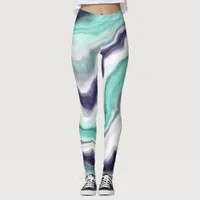 Turquoise, Blue and White Marble Swirls Leggings