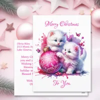 Sweet White Kittens Christmas Personalized Holiday Postcard