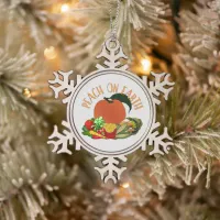 Peach on Earth Funny Christmas Pun Snowflake Pewter Christmas Ornament