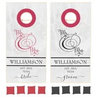 Marble Mr and Mrs, Elegant Wedding Couple Monogram Cornhole Set