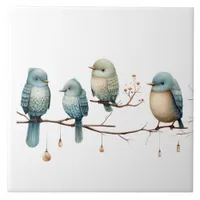 Whimsical Birds on Branches Timeless Elegance Ceramic Tile