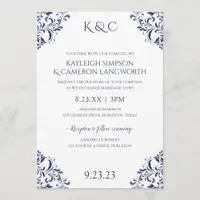 Elegant Vintage Wedding Invitation | Navy 2