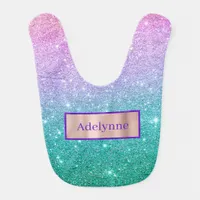 Mermaid Ombre Glitter + Rose Gold Baby Name Bib