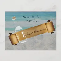 Message in a bottle Beach Wedding Announcement Postcard