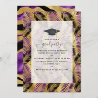 Exotic Tropical Purple and Gold Graduation Party Invitation