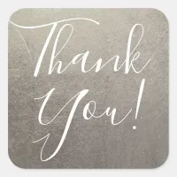 Metallic Silver Thank You Square Sticker