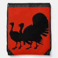 Silhouette of Turkeys Drawstring Bag