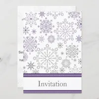 purple snowflake winter wedding invitation