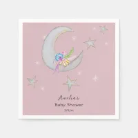 Moon Stars Flowers Mauve Hand Drawn Baby Shower Napkins