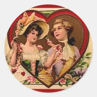 Victorian Valentines Couple Classic Round Sticker