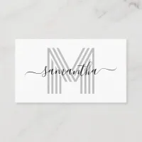 Signature Name Silver Retro Monogram Business Card