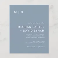 Budget Dusty Blue Monogram Wedding Invitation