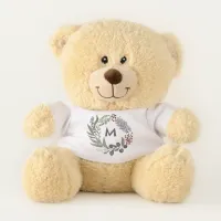 Monogram Winter Greenery Pretty Elegant Cute Teddy Bear