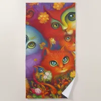 Colorful Crazy Kitty Cat Kitten Collage Beach Towel