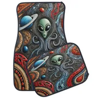 Extraterrestrial Encounter in a Colorful Cosmos Car Floor Mat