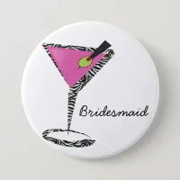 fun martini hot pink pinback button