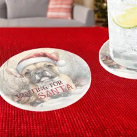 French Bulldog Waiting For Santa Dog Watercolor Coaster